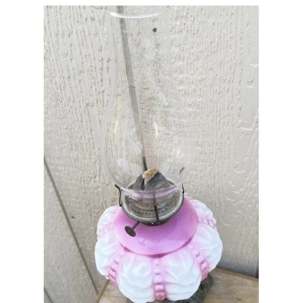 Vintage‎ Antique Fenton Ruffle Pink Cranberry Oil Lamp